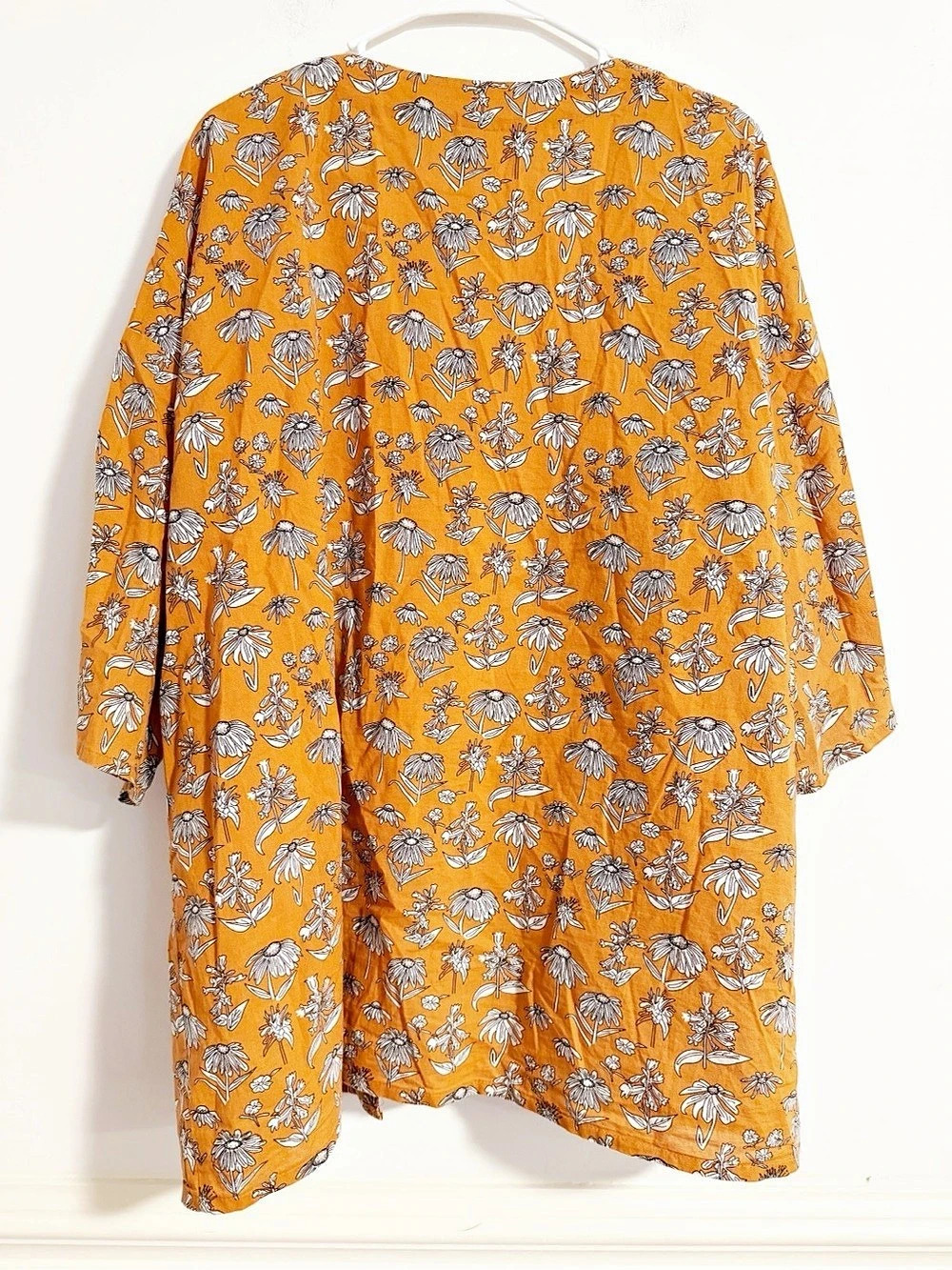 Mata Traders Large Mustard Floral Cotton Kimono Cardigan Boho Open Front - Picture 4 of 4